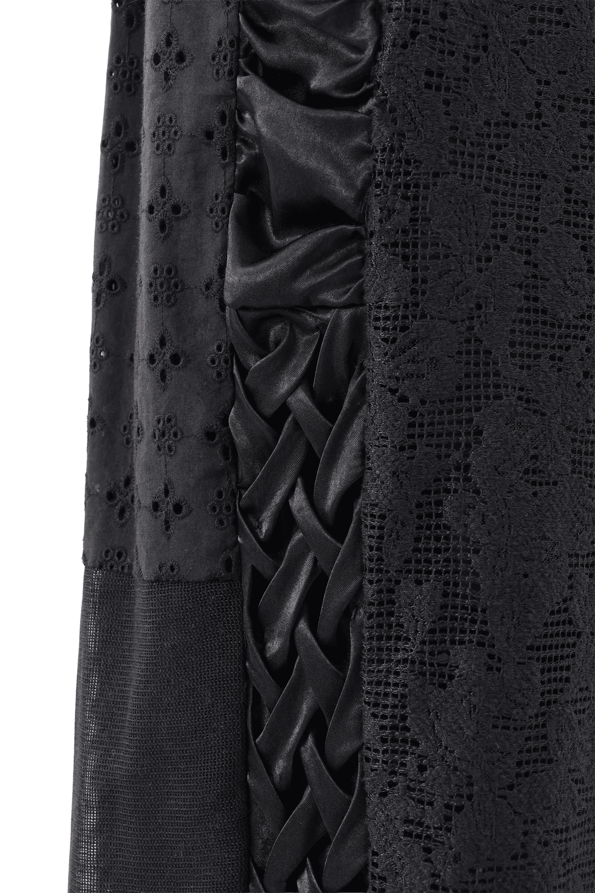 Satin line lace patchwork pants - Black