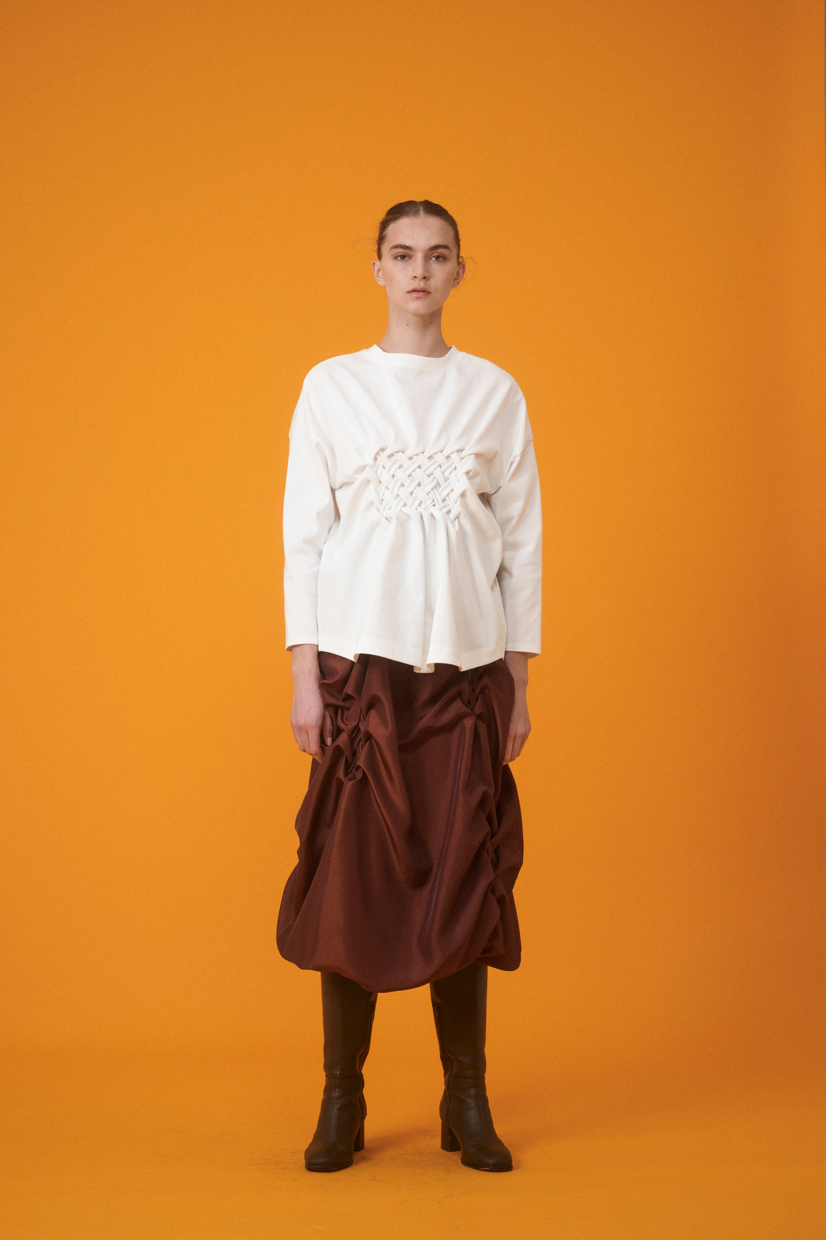 Smocking long t-shirt - White