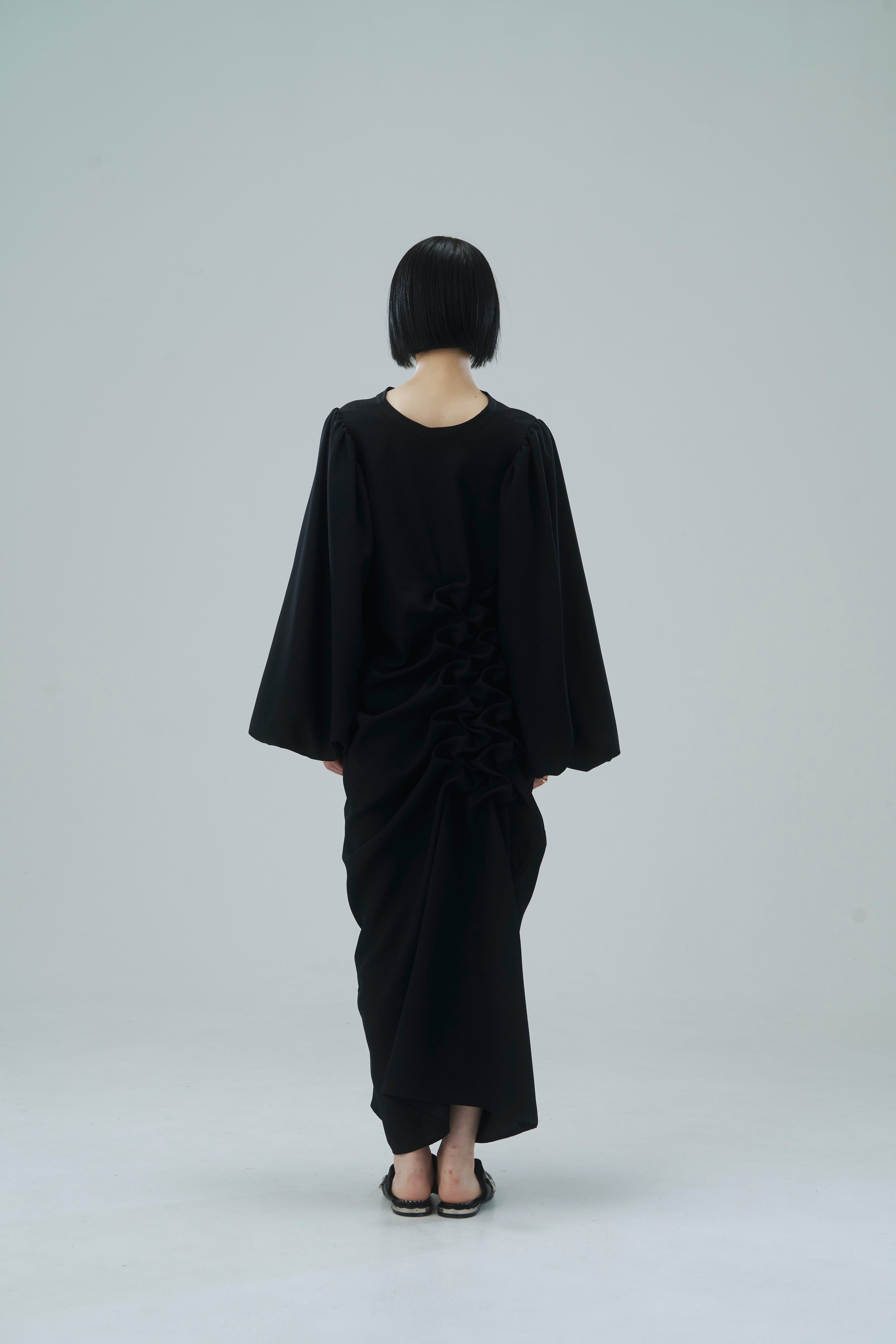 Side gather dress - Black