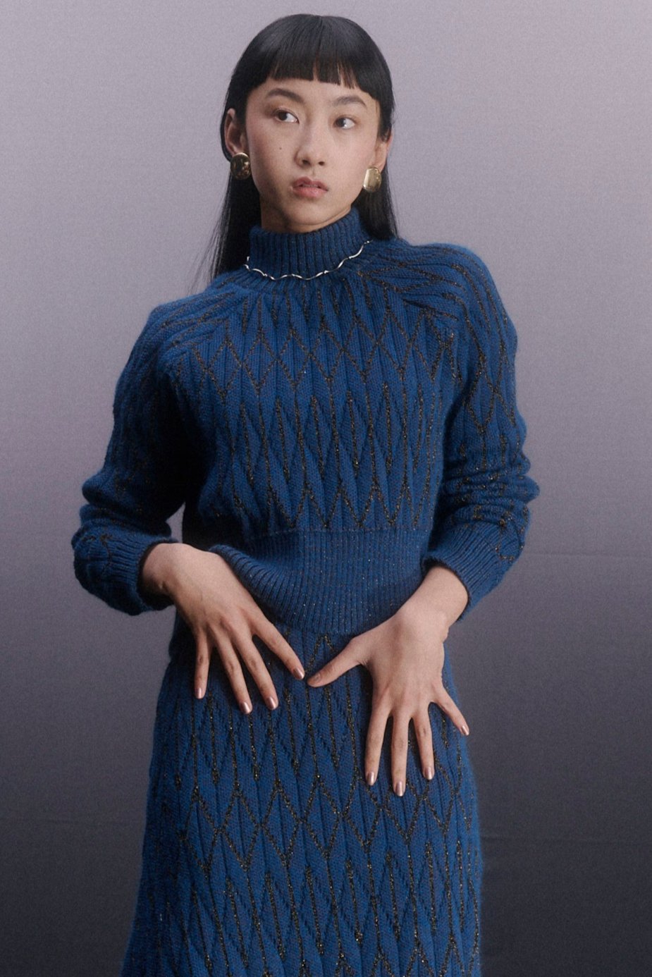 Knit pleats short pullover - Blue