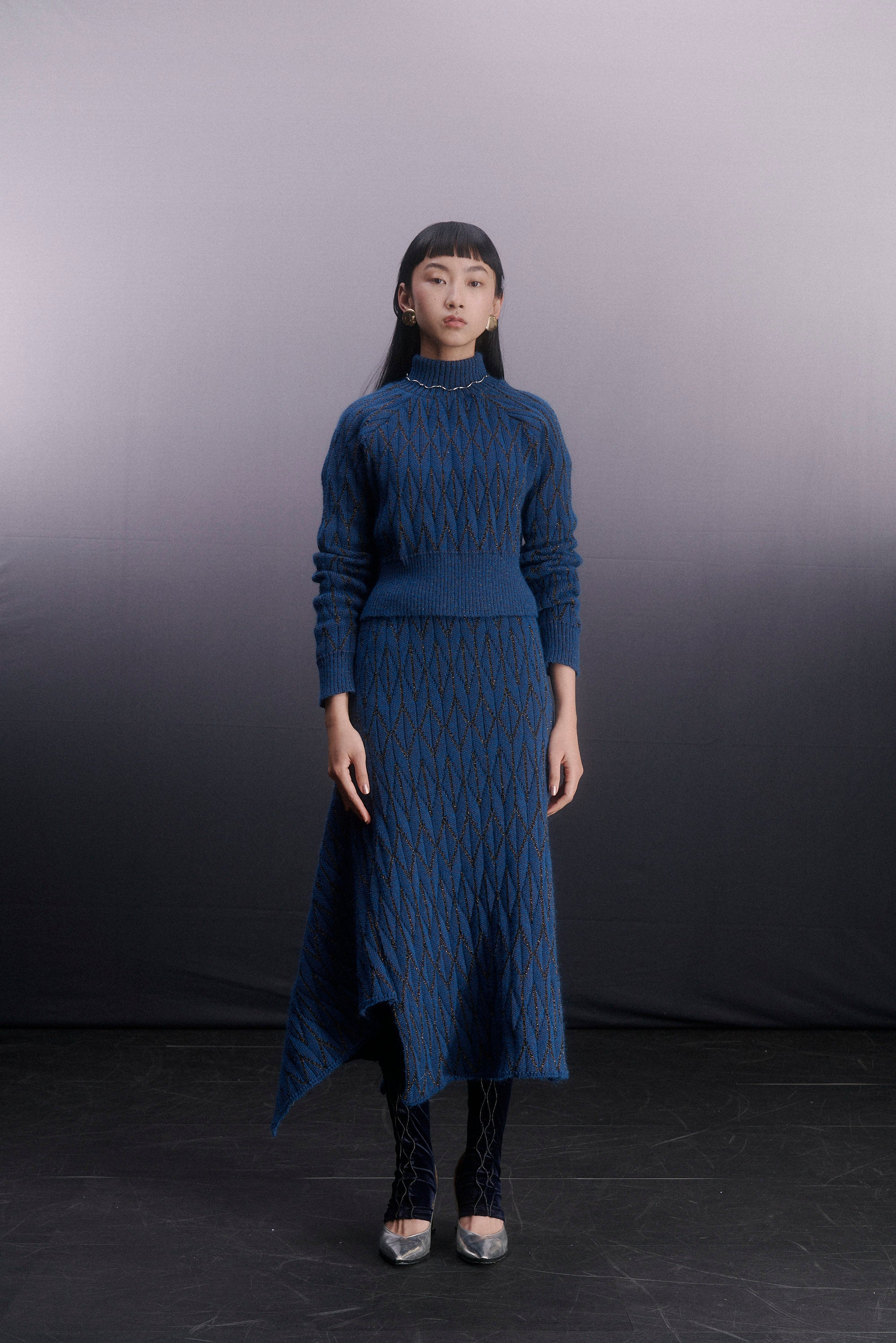 Knit pleats short pullover - Blue