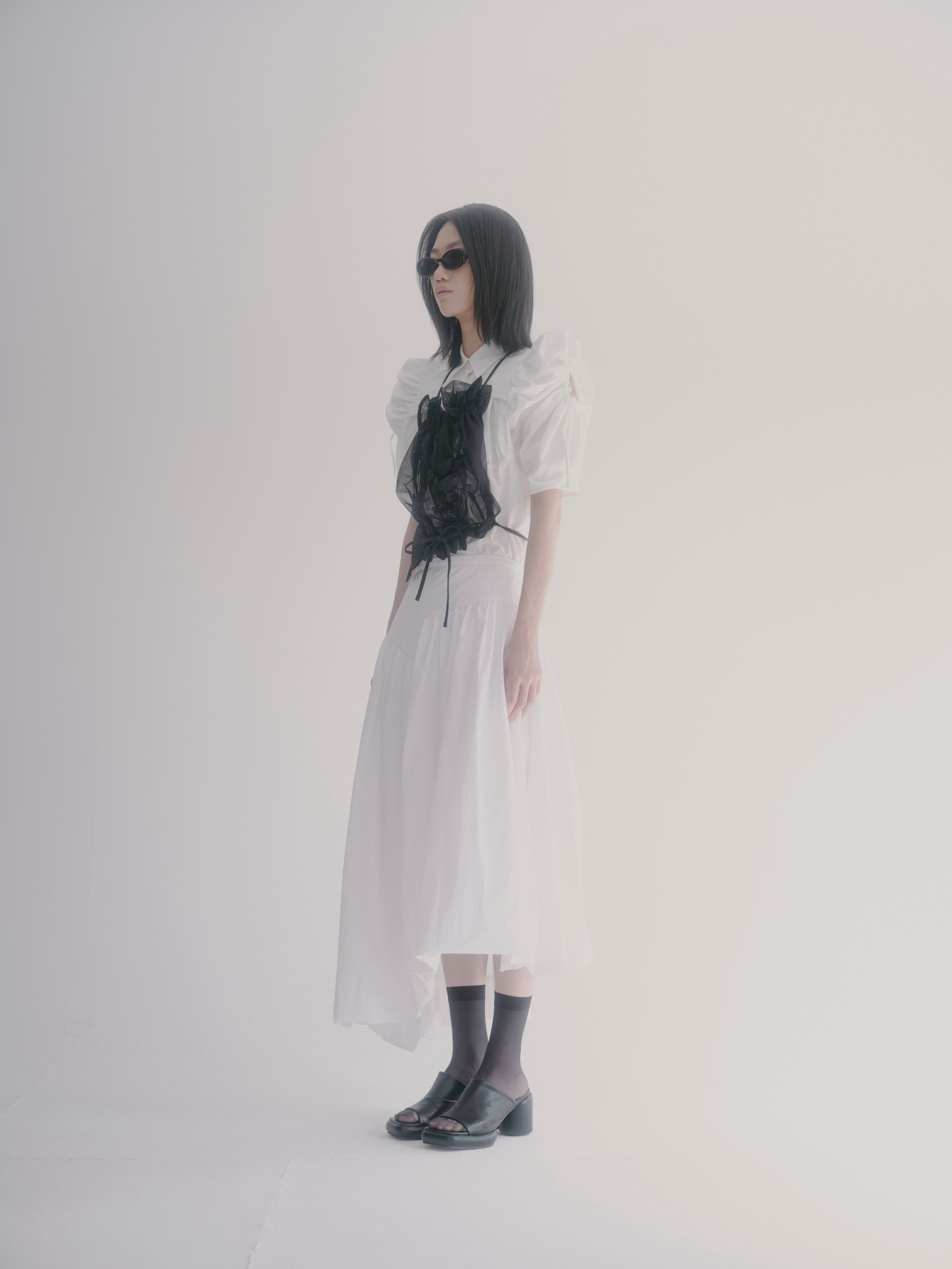 Asymmetry balloon skirt - White