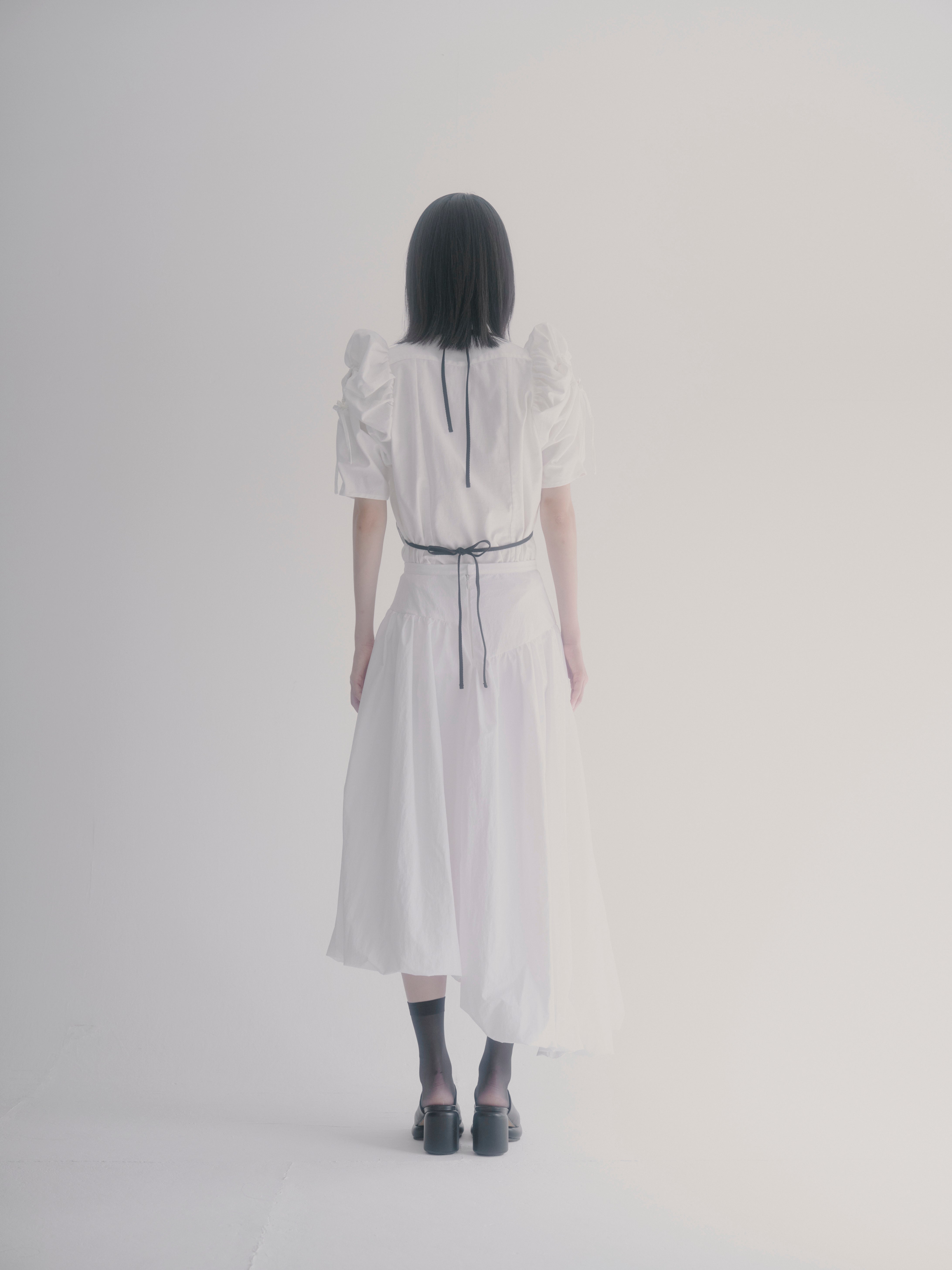 Asymmetry balloon skirt - White