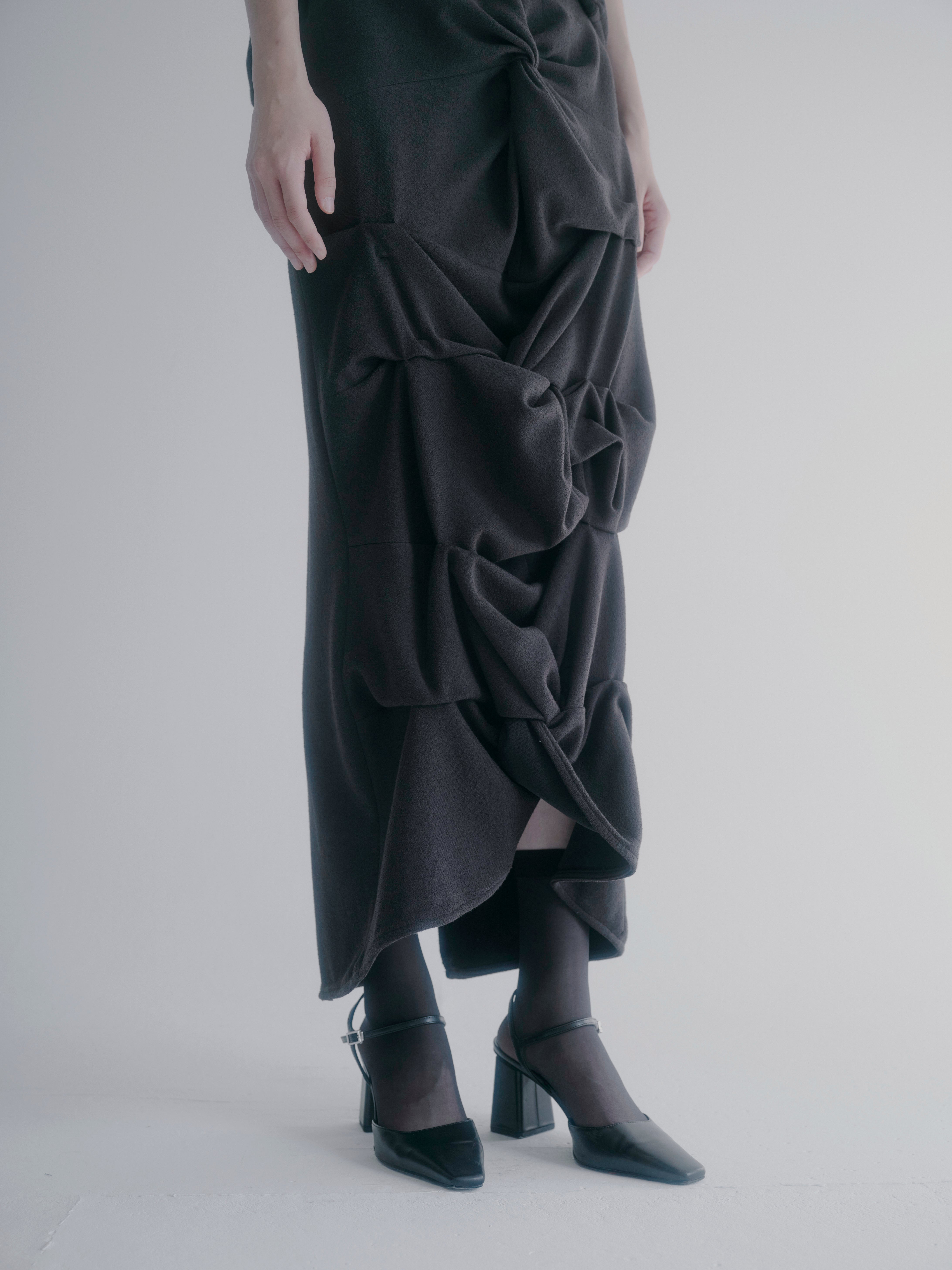 Design twist long skirt - Black