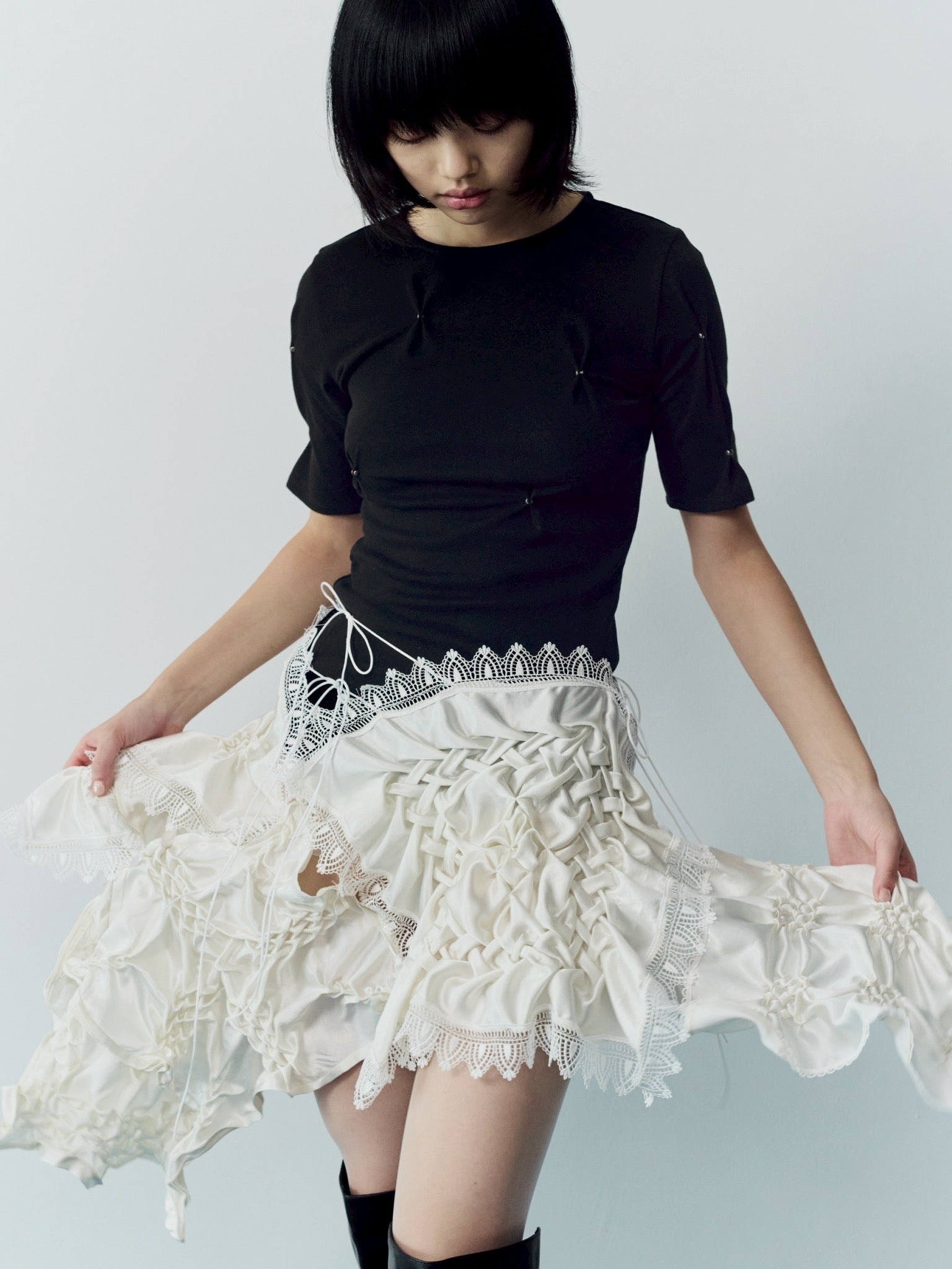 Smocking veill skirt - White