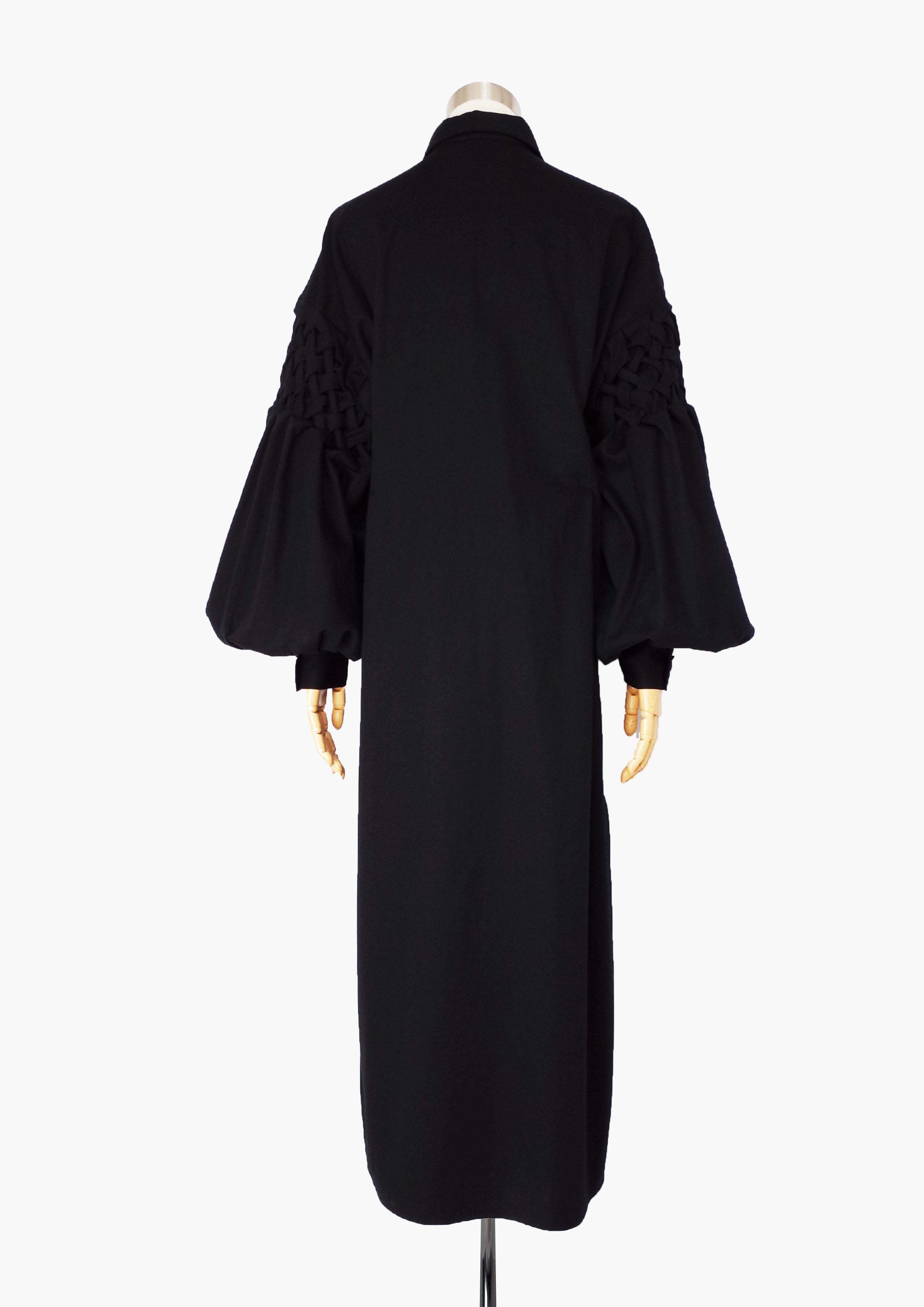 Smocking sleeve shirt dress - Black