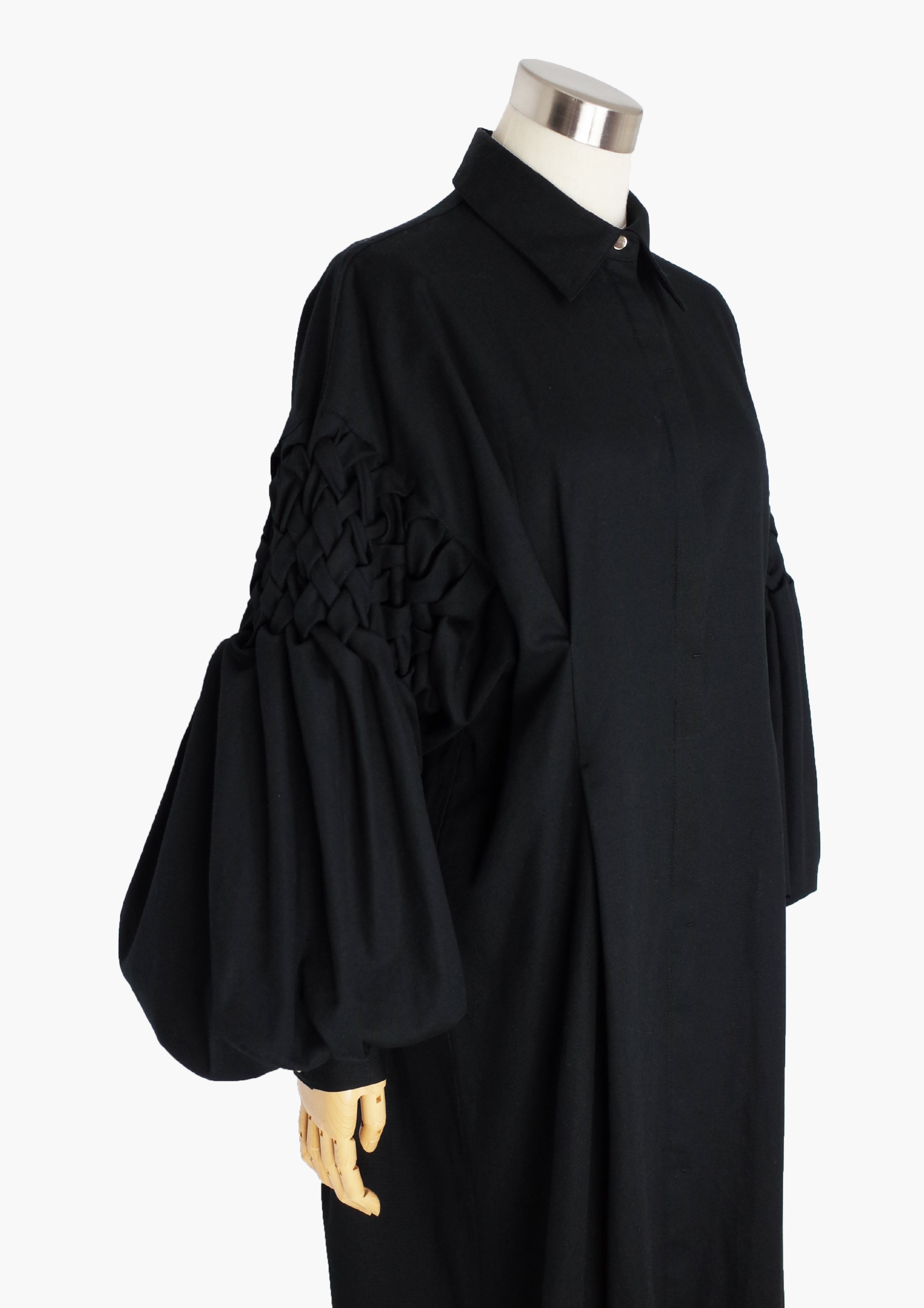 Smocking sleeve shirt dress - Black