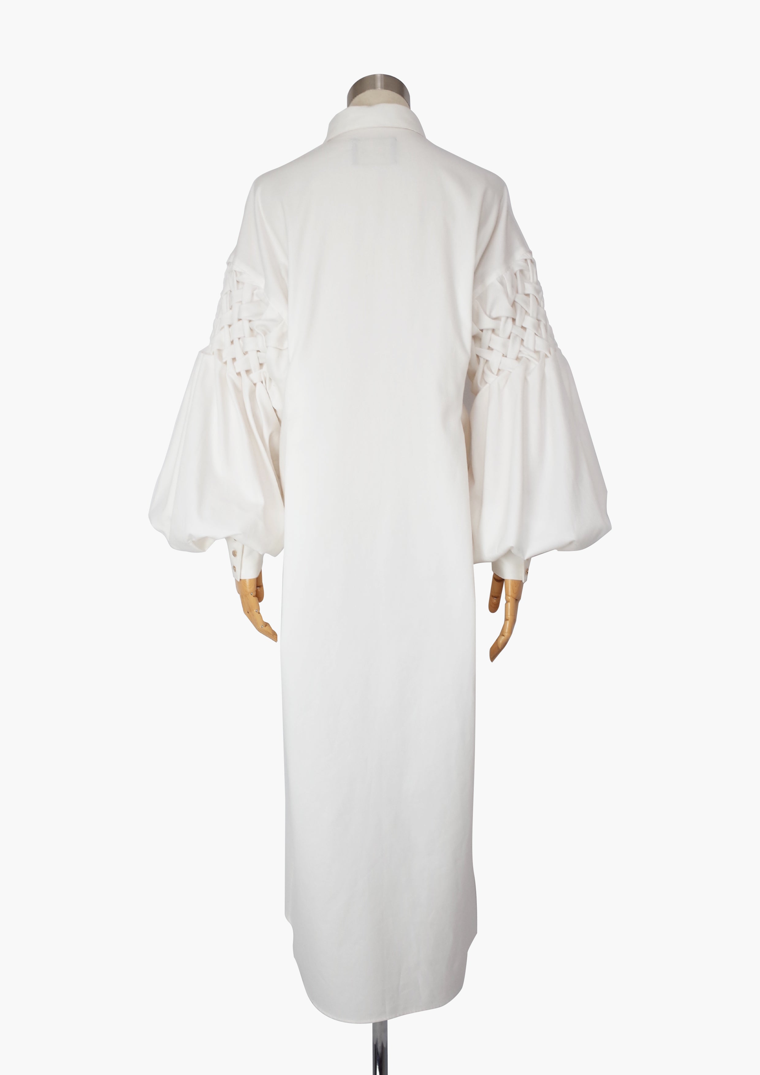 Smocking sleeve shirt dress - White