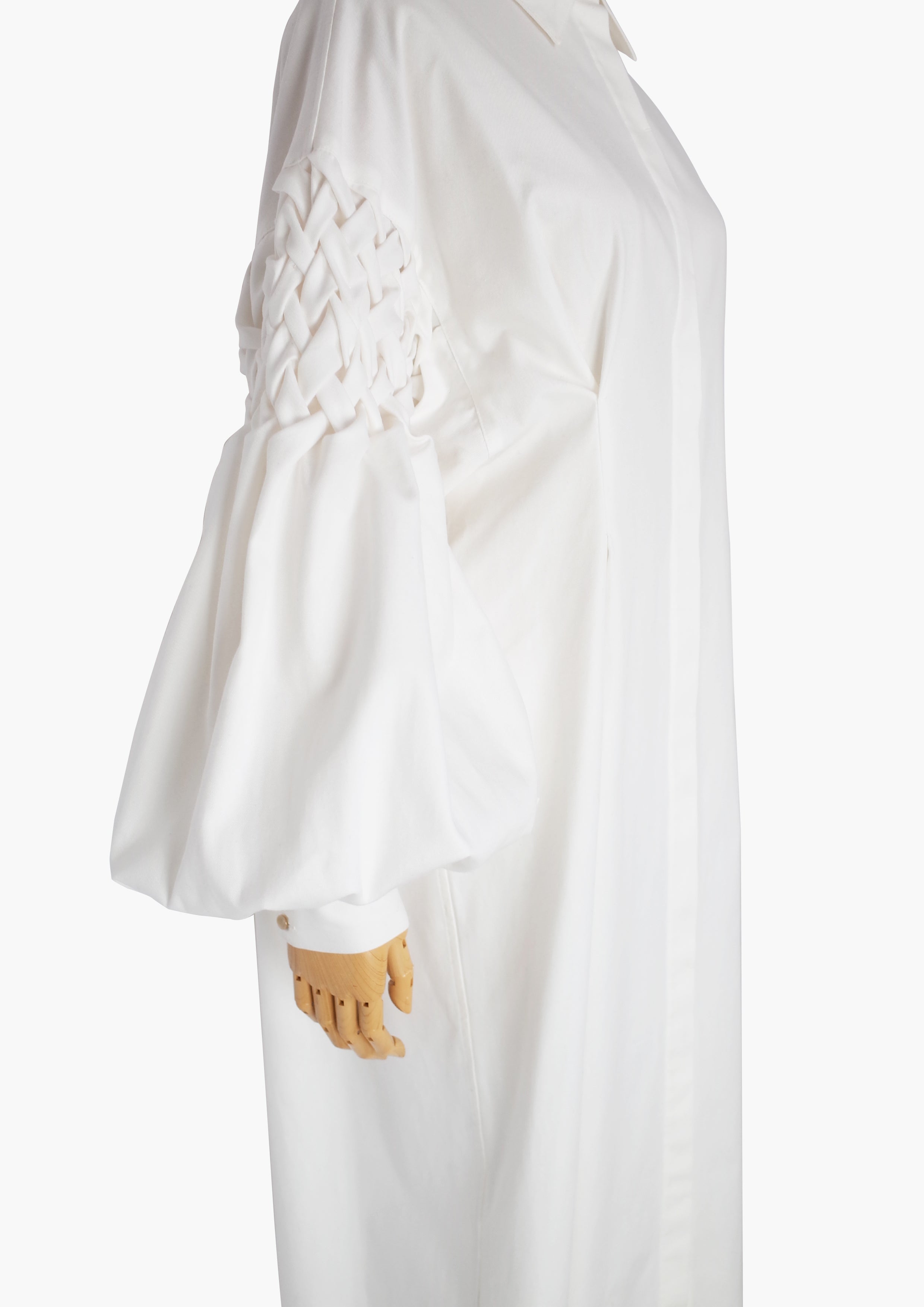 Smocking sleeve shirt dress - White