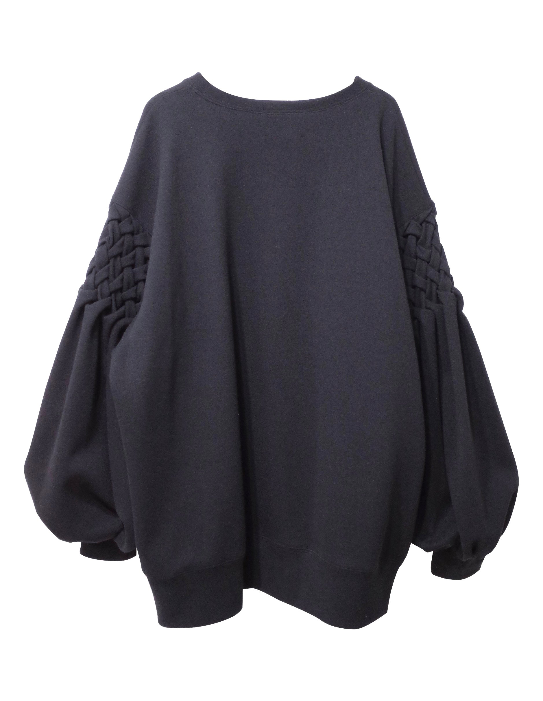 Smocking sleeve boucle pullover M - Black