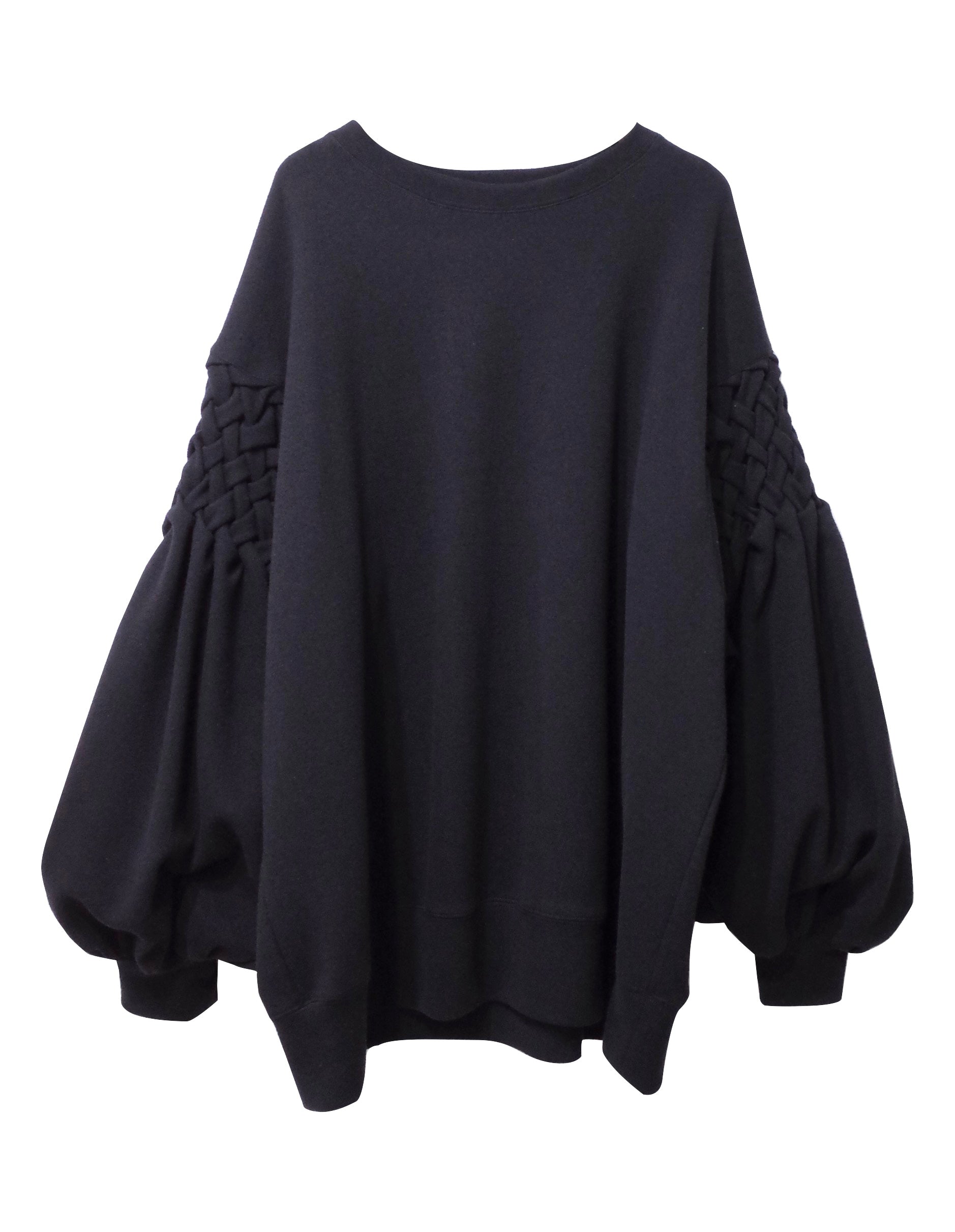 Smocking sleeve boucle pullover M - Black