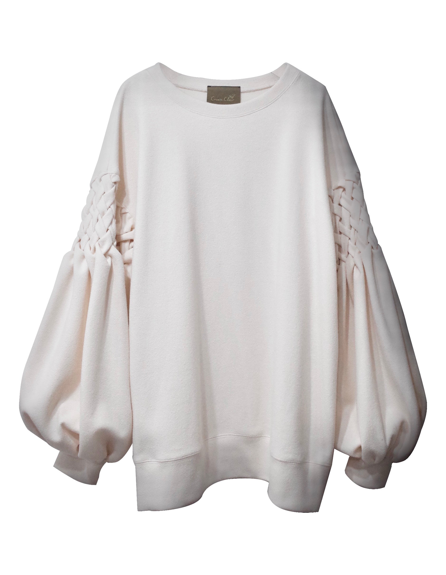 Smocking sleeve boucle pullover M - Off-White