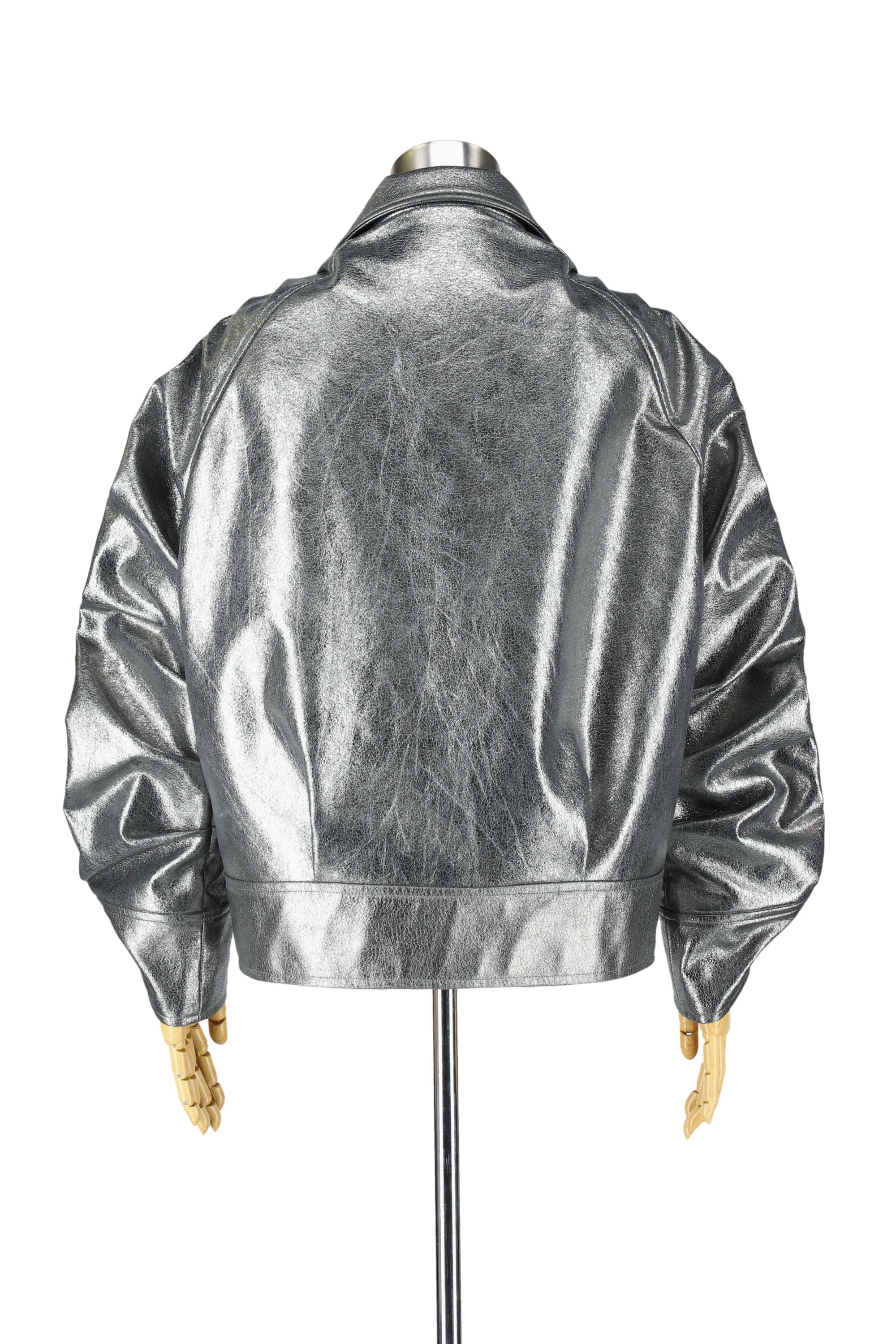 Smocking sleeve eco-leather jacket