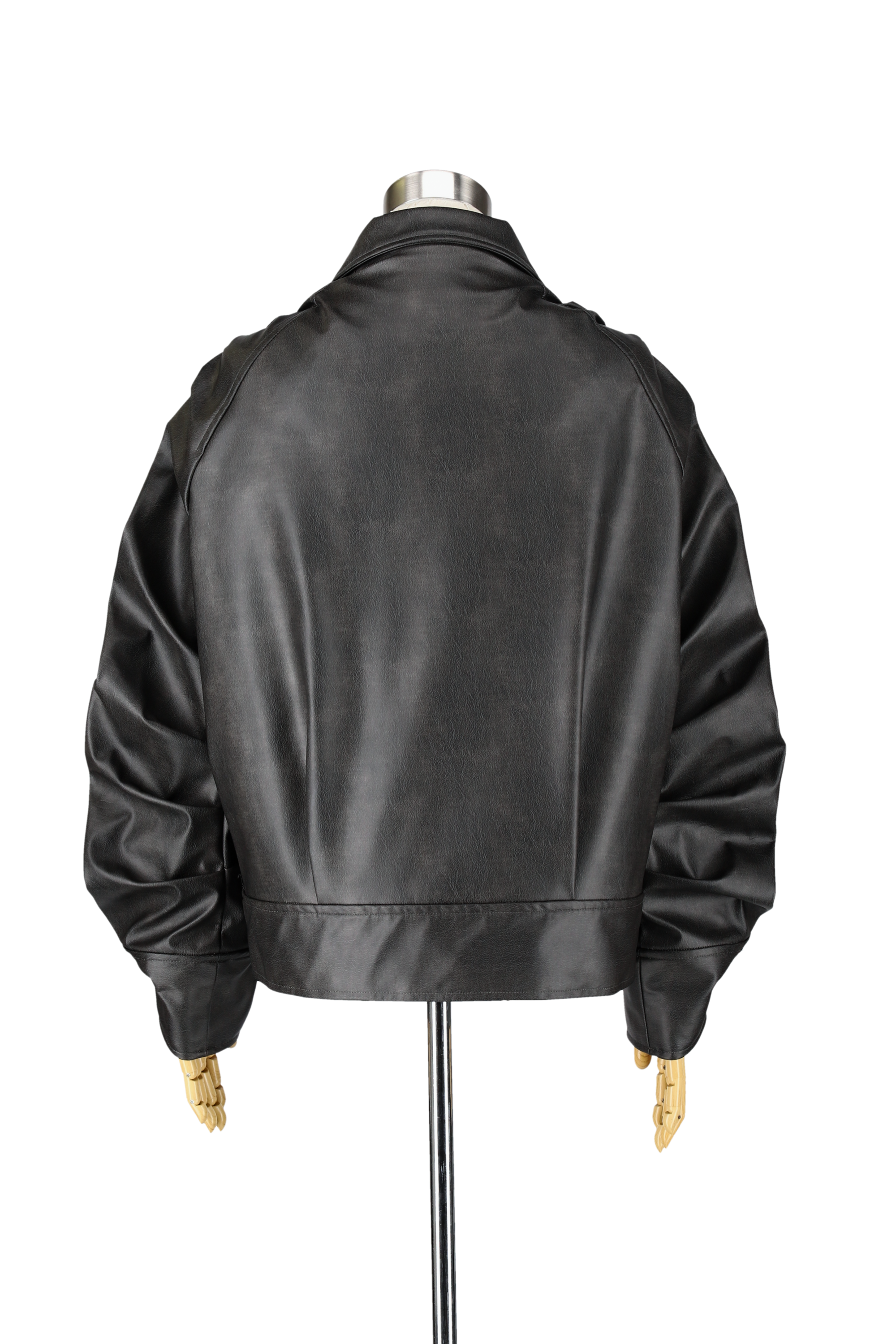 Smocking sleeve eco-leather jacket - Black