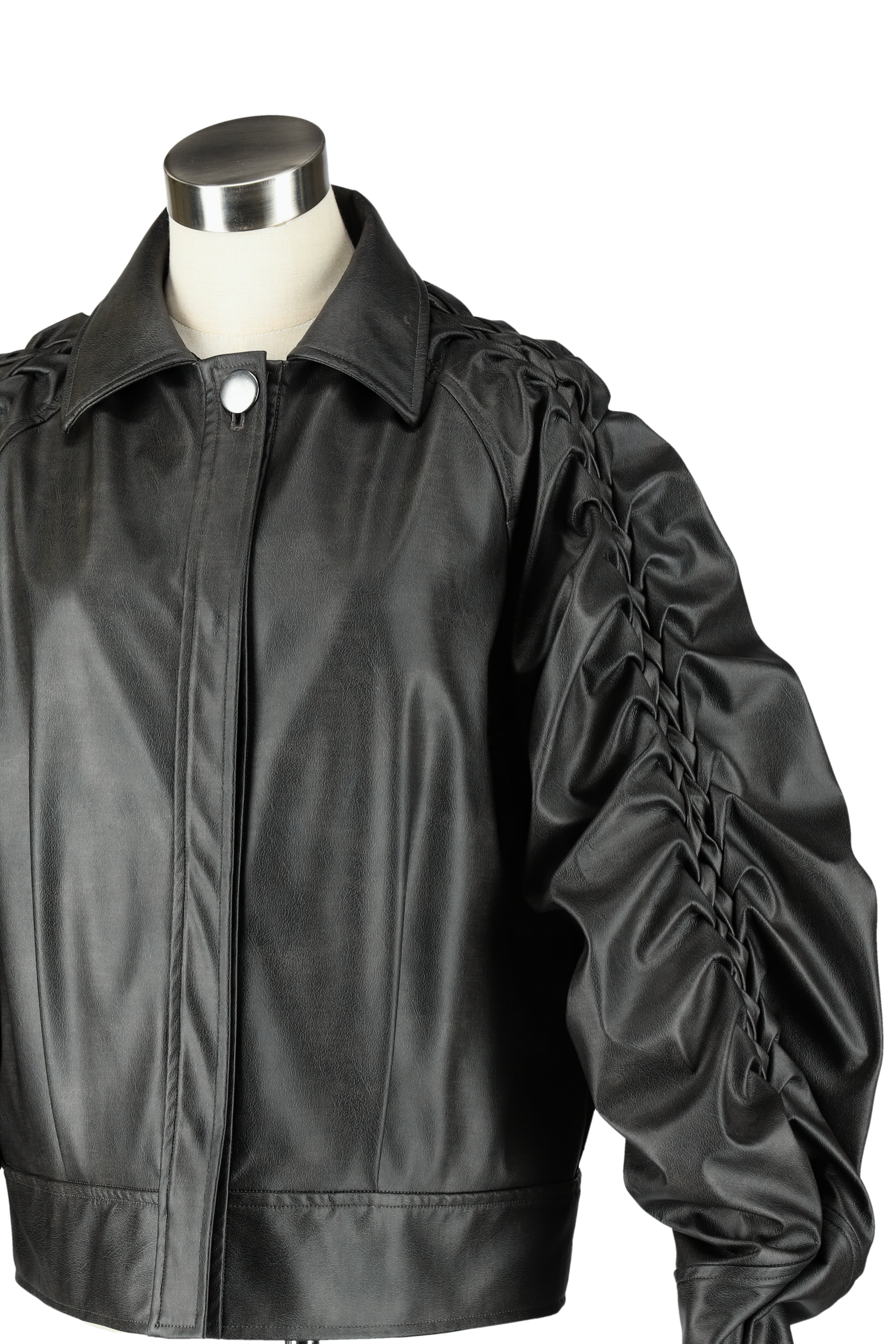 Smocking sleeve eco-leather jacket - Black