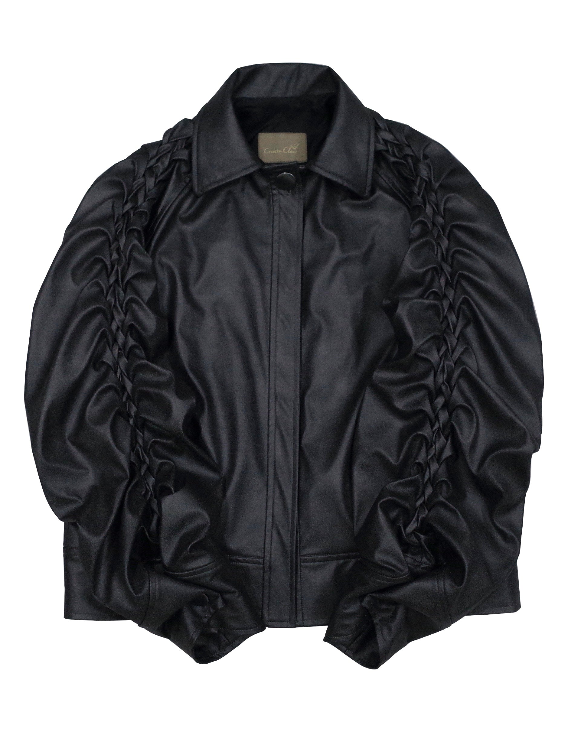 Smocking sleeve eco-leather jacket - Black