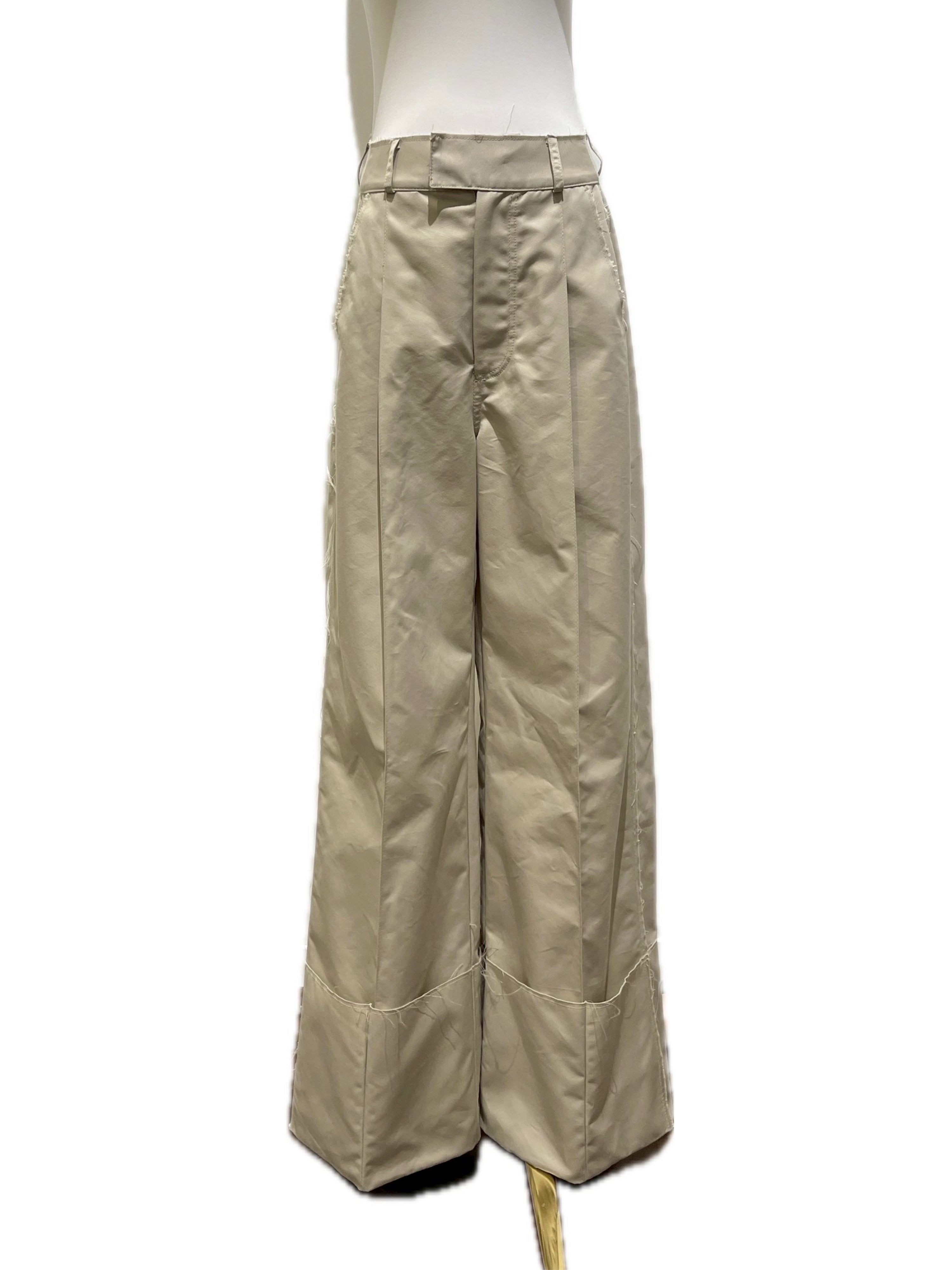 Wide-Leg Roll Pants - Beige