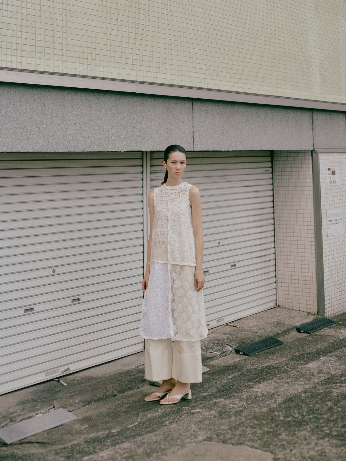 Wide-leg roll pants - Off-white