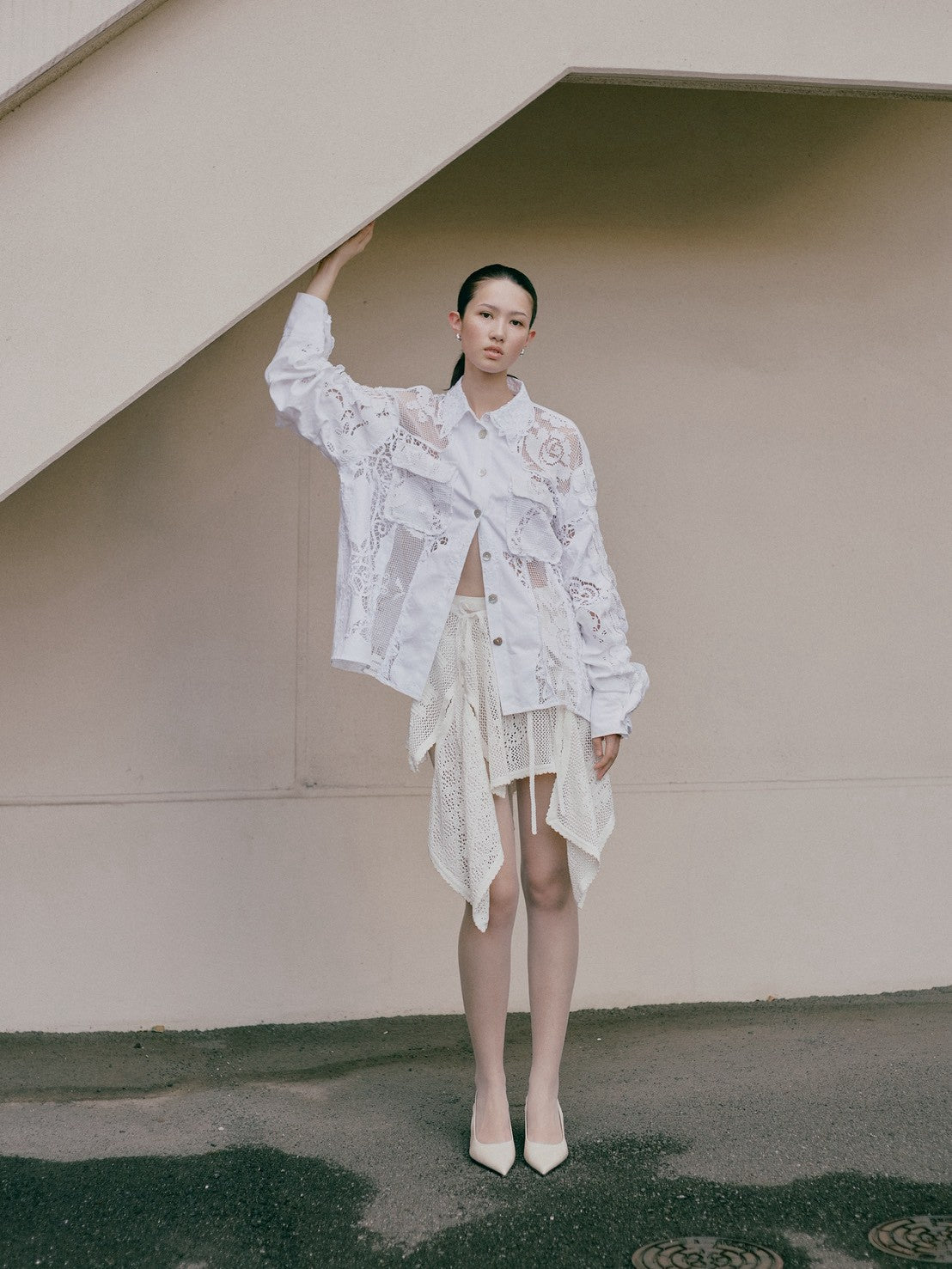 ATELIER by Create Clair / Vintage patchwork shirt jacket - Off-white