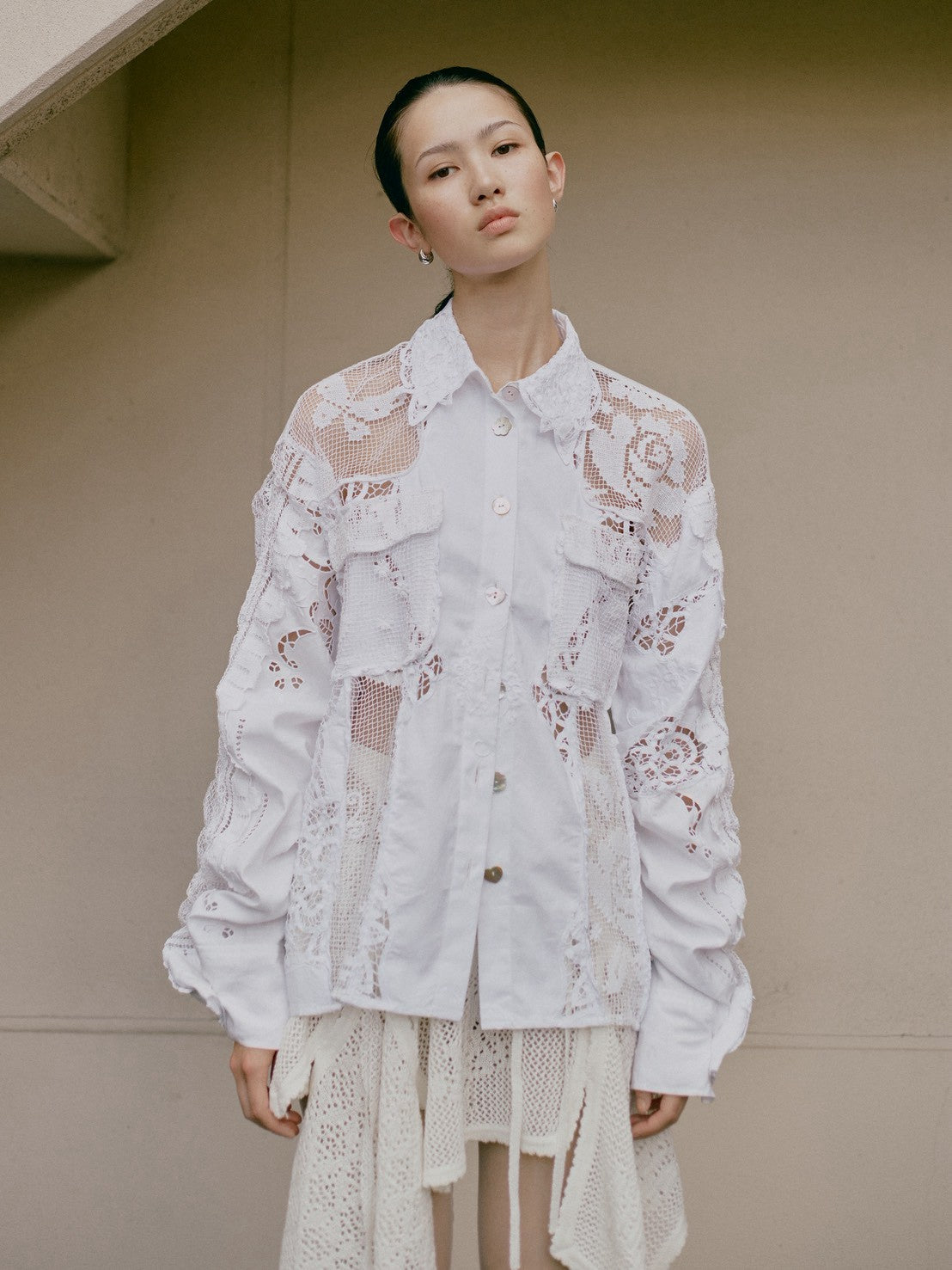 ATELIER by Create Clair / Vintage patchwork shirt jacket - Off-white