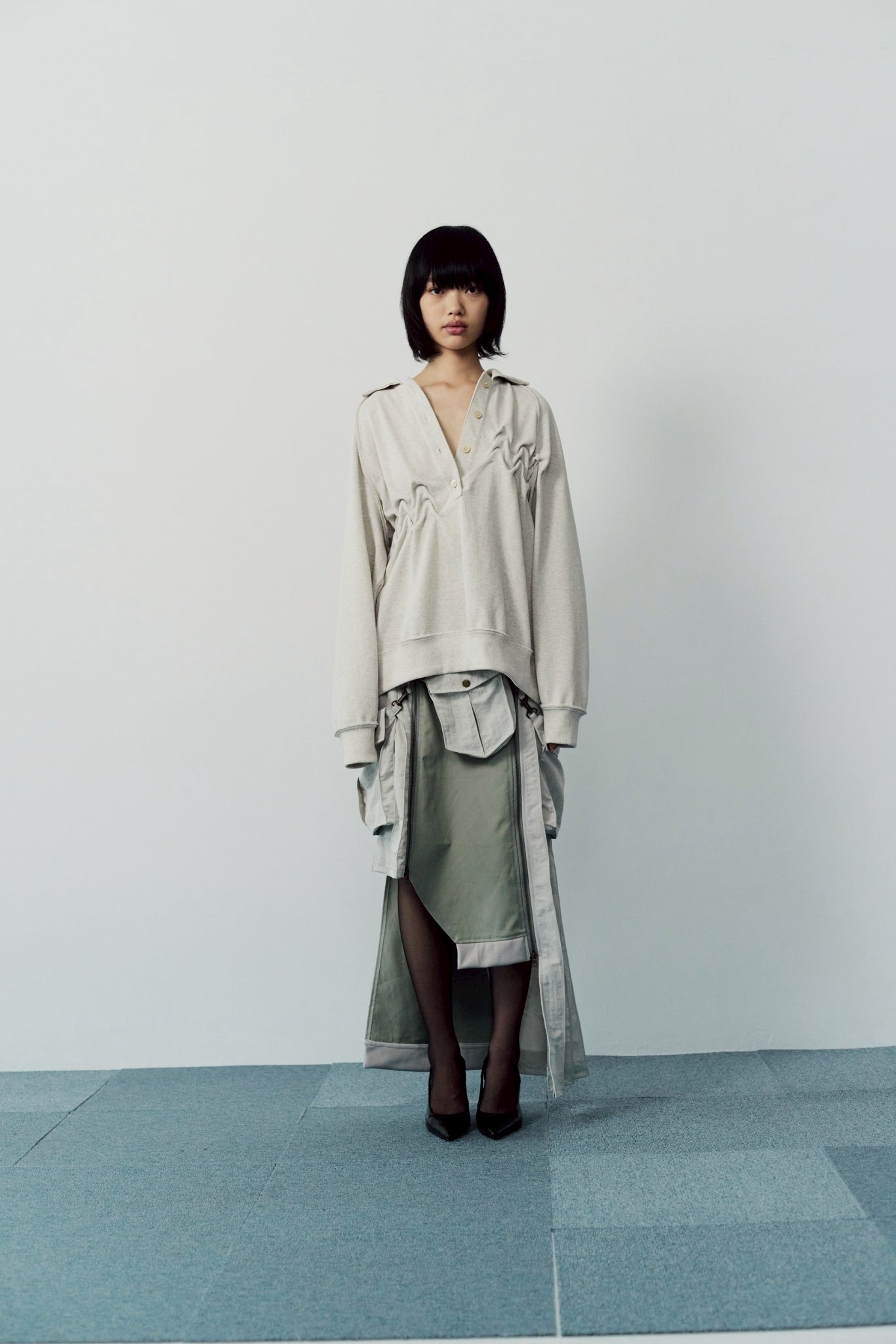 Military shrink pleats skirt - Black