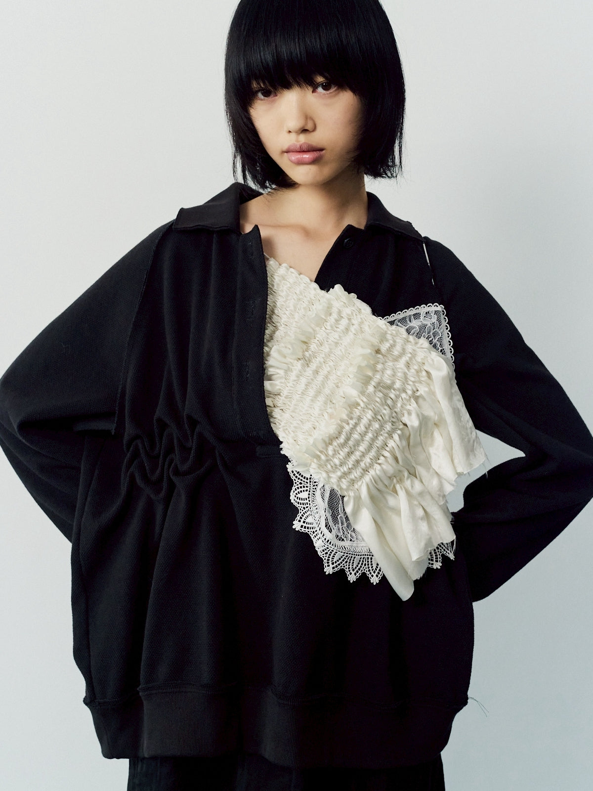 Hand pleats veil bustier - White