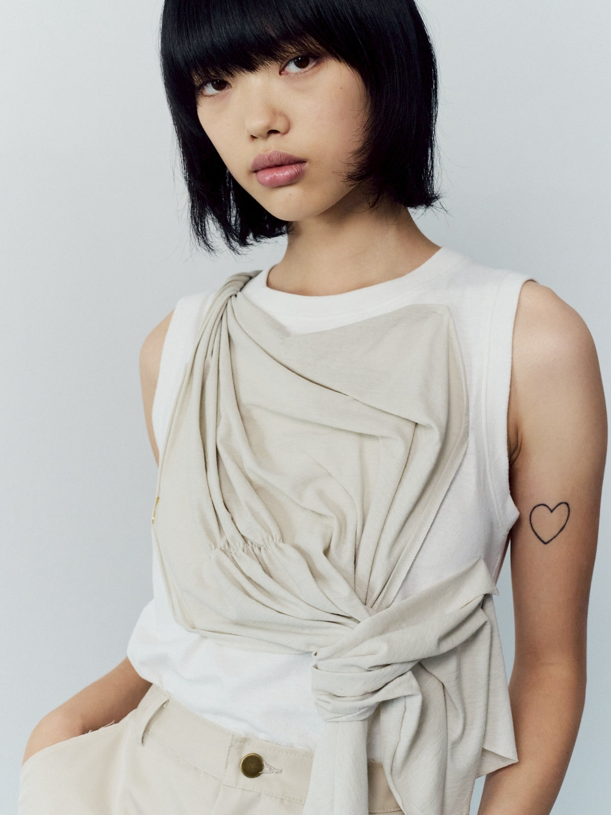 Drape cut pullover - White