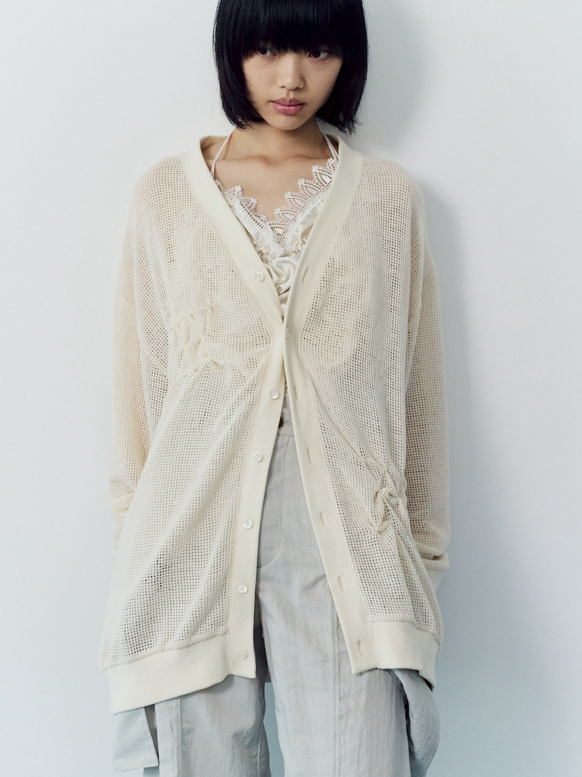 Basket mesh cardigan - Beige