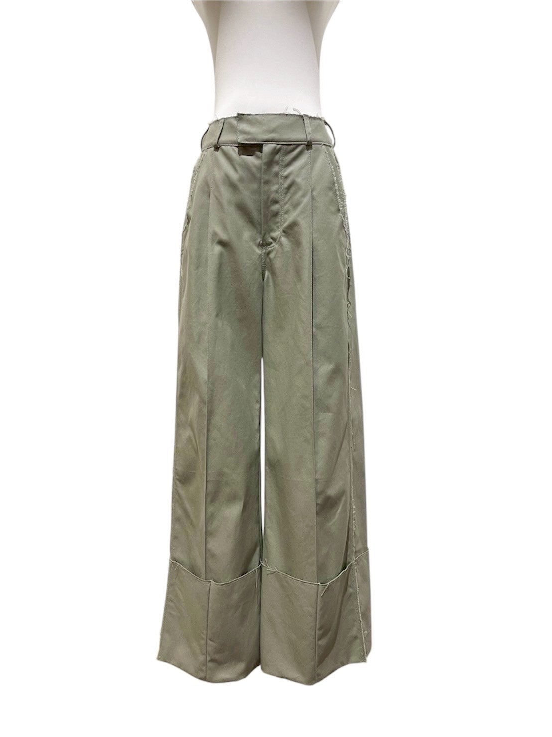 Wide-Leg Roll Pants - Green