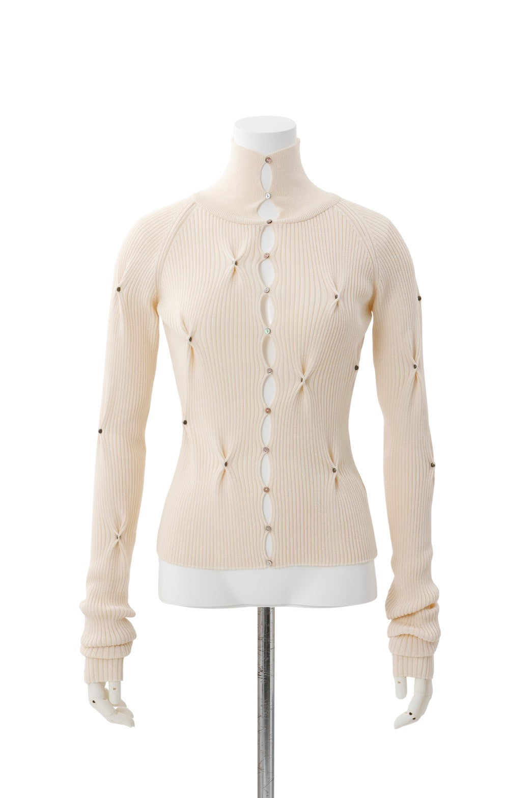 Pic tuck rib cardigan - White