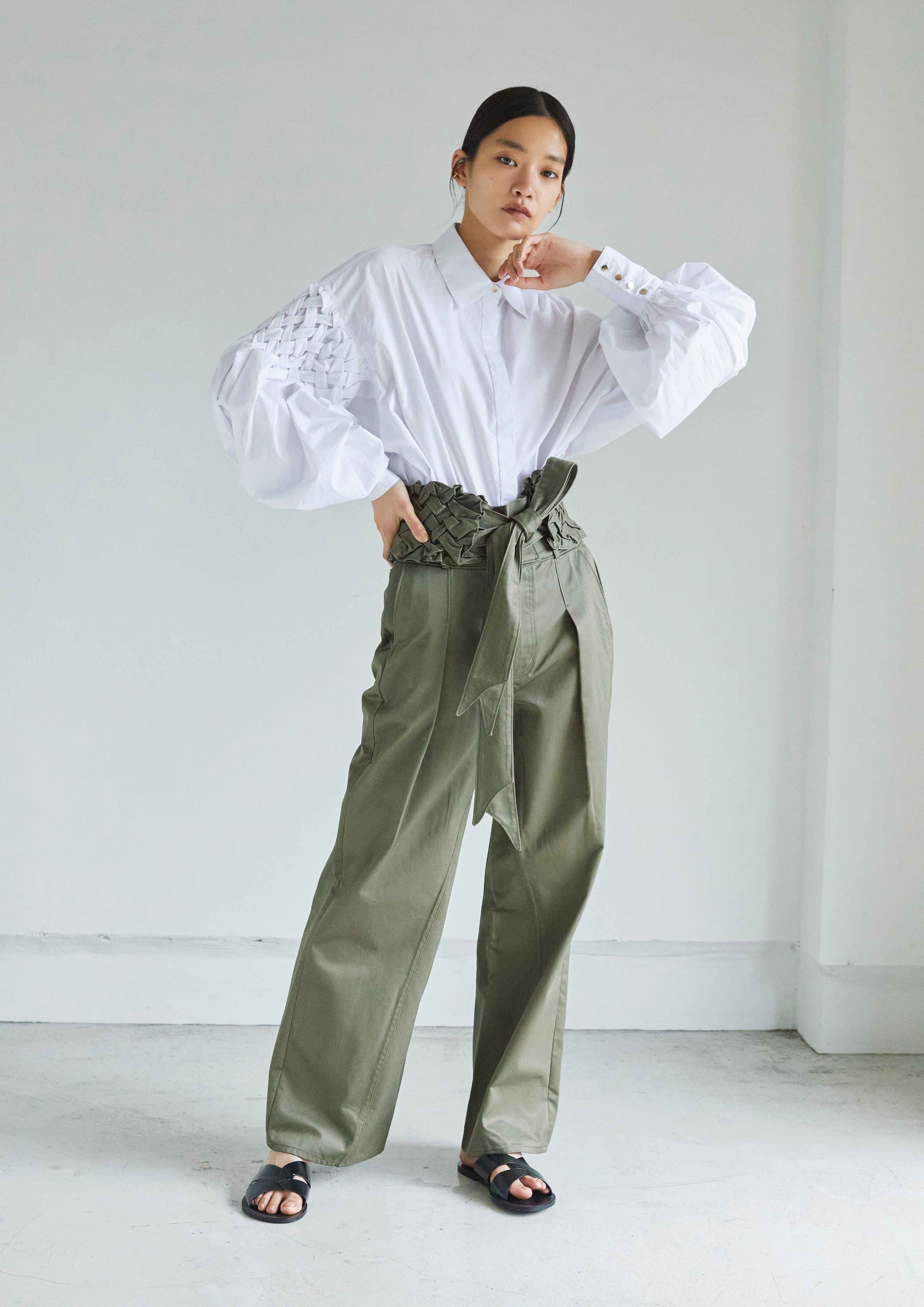 Smocking belt wide pants