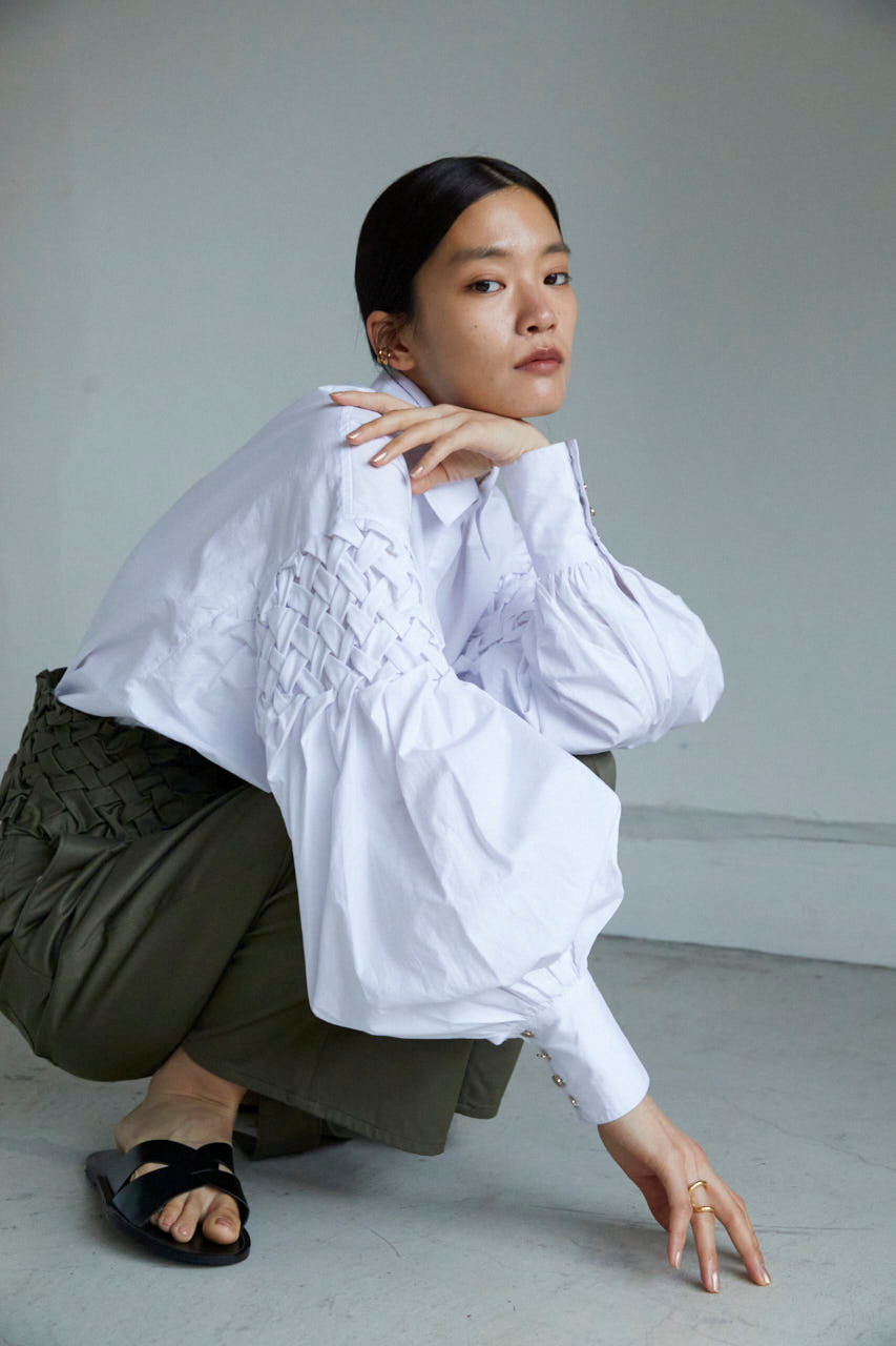 Smocking sleeve blouse - White