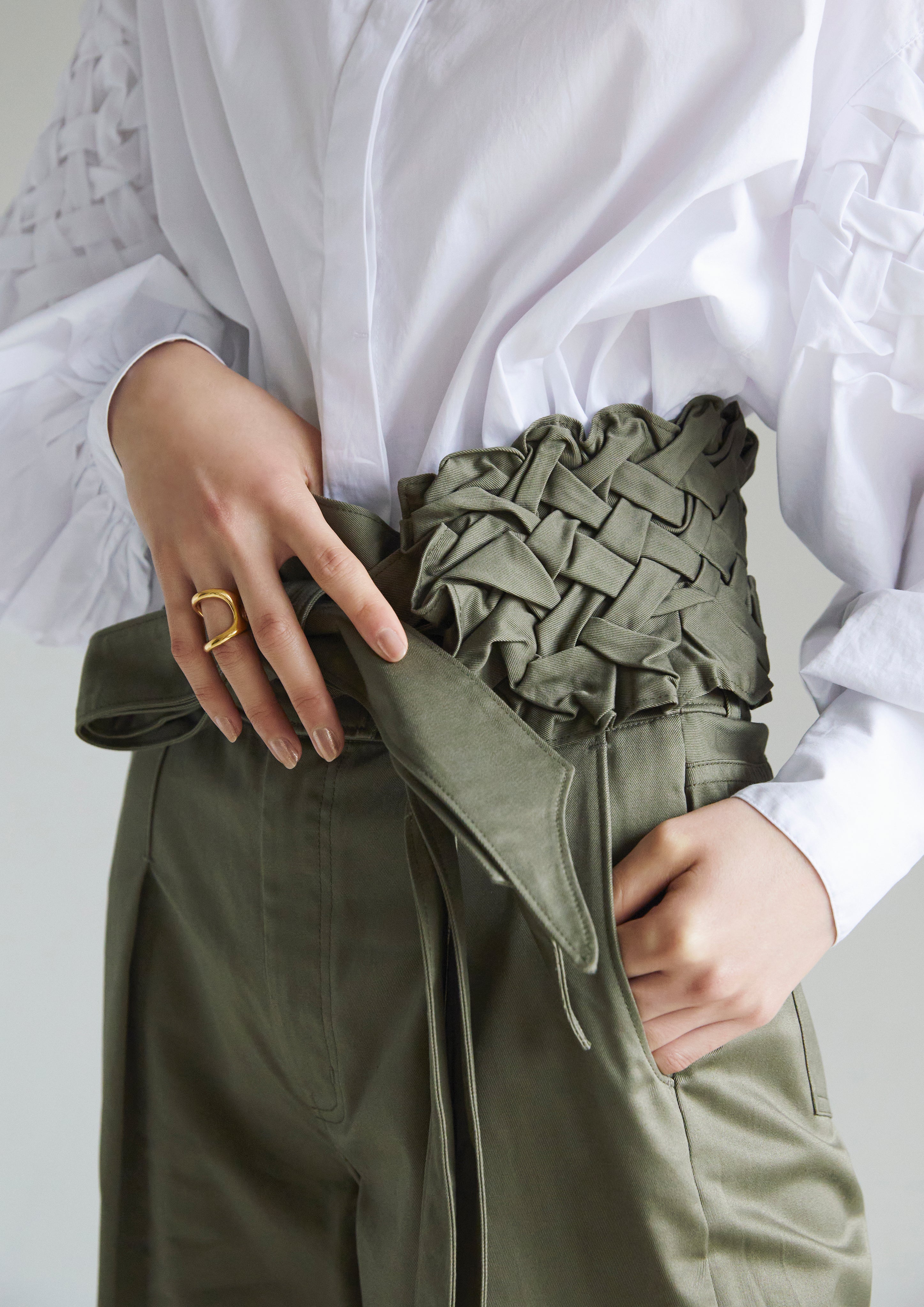 Smocking belt wide pants